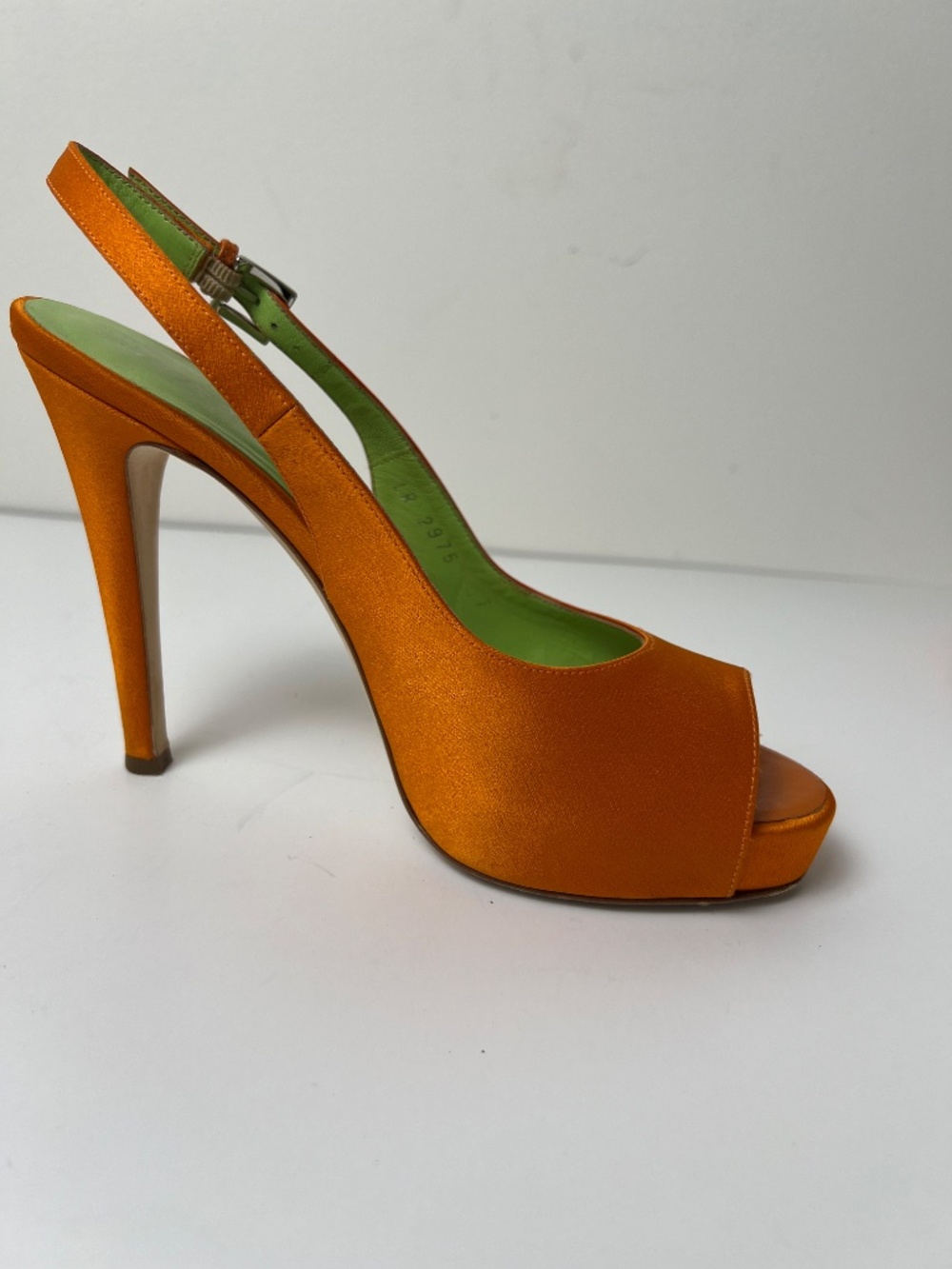 Lerre Orange Platform Slingback Sandals Heels Peep Toe Italy Size 37